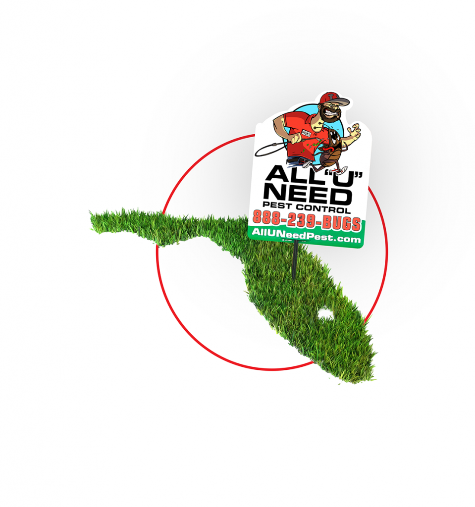 All "U" Need Pest Control Yard Sign in Florida shaped grass